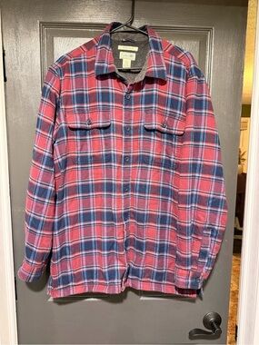 L.L. Bean Plaid Sherpa Lined Flannel Shirt Jacket